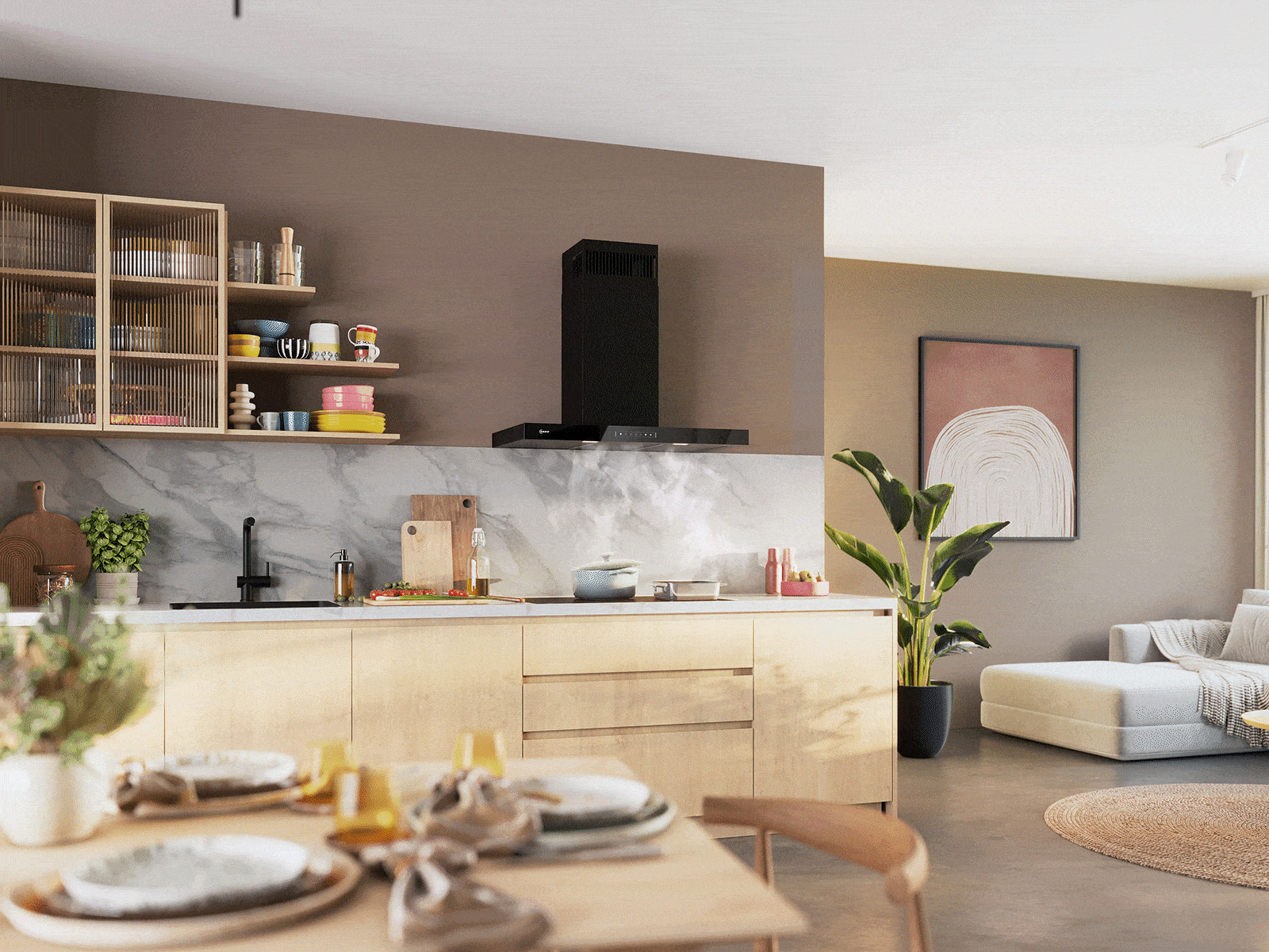 Set of images displaying different views of a cooker hood