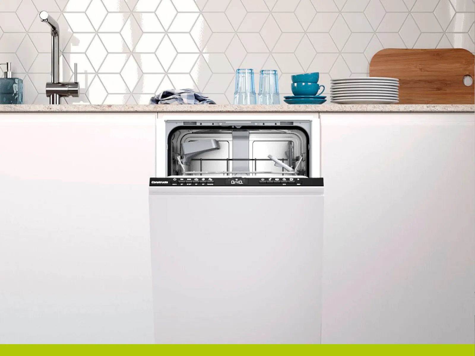45 cm breite, vollintegrierbare Geschirrspülmaschine.