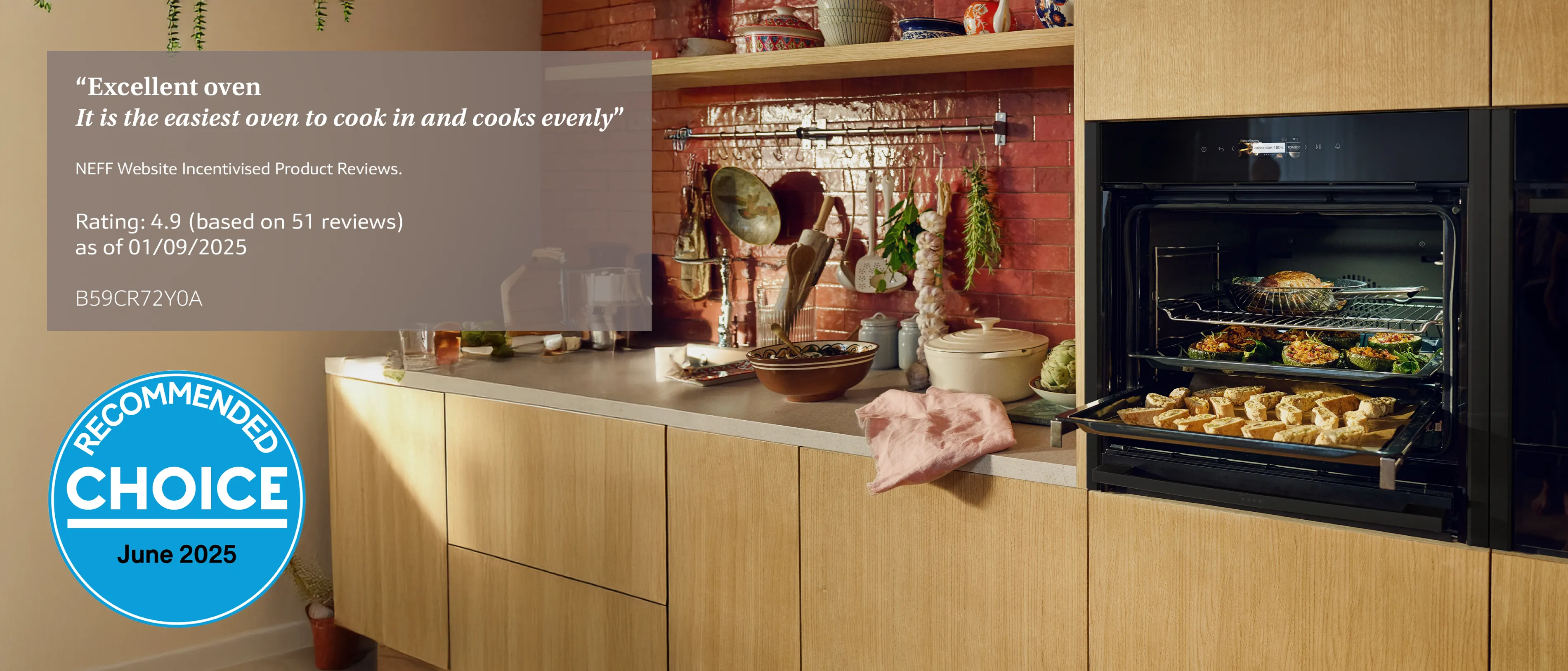 NEFF oven with baked goods and high customer rating