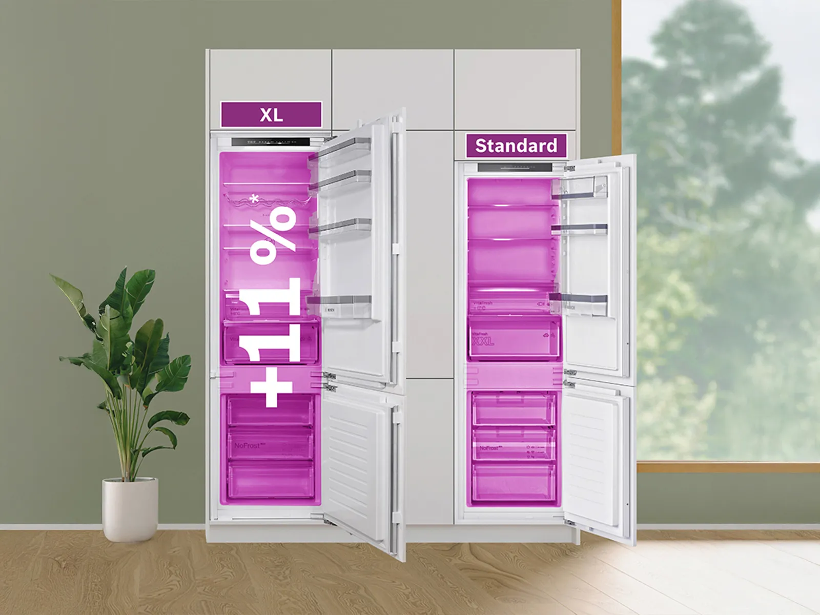 xl kitchen fridge with size difference graphic