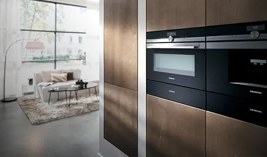Built in microwave in modern kitchen design 