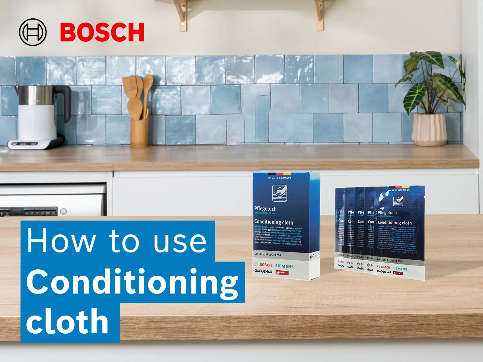 Video, joka näyttää kuinka hoitoliinoja käytetään kaikilla Bosch-kodinkoneiden ruostumattomilla teräspinnoilla