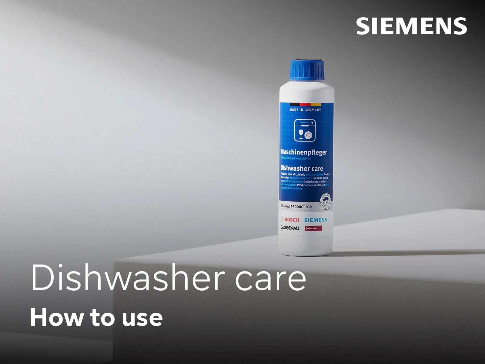 Anleitungsvideo: Verwendung des Pflegeprodukts für Geschirrspüler in einem Siemens Geschirrspüler