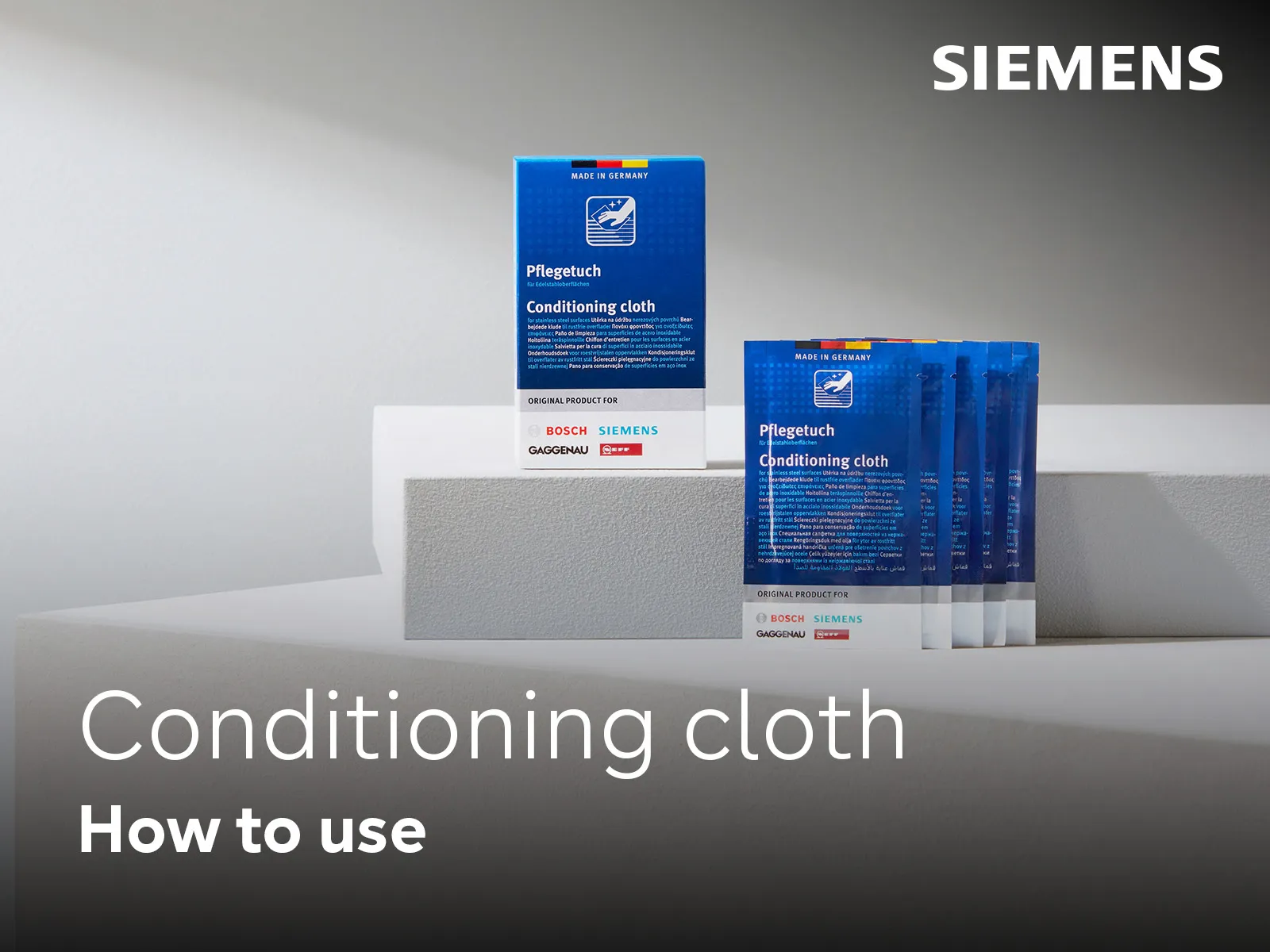 Anleitungsvideo: Verwendung von Pflegetüchern auf allen Edelstahlflächen, für alle Siemens Geräte