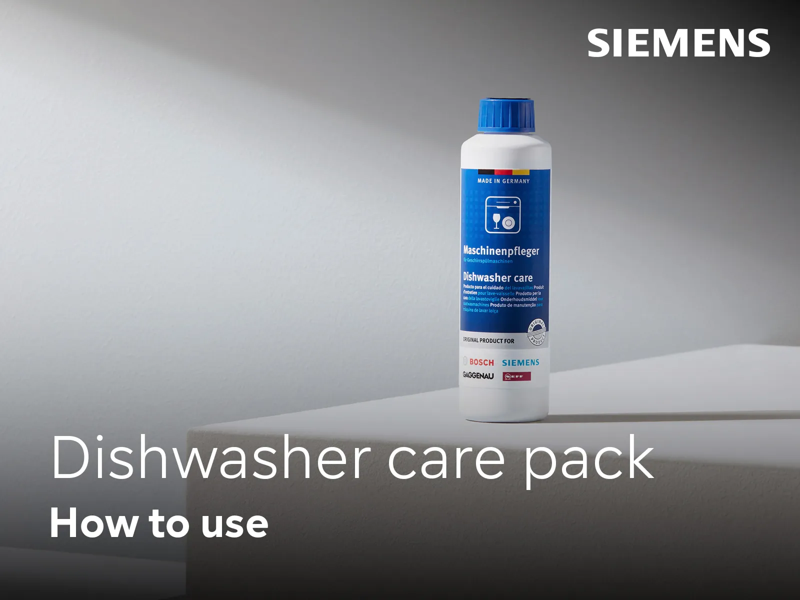 Anleitungsvideo: Verwendung des Pflegeprodukts für Geschirrspüler in einem Siemens Geschirrspüler