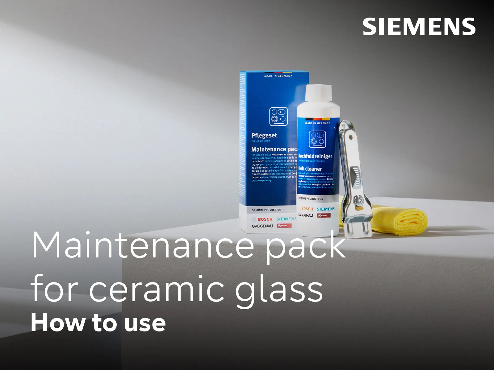 Vídeo: como utilizar o kit de manutenção para vidro cerâmico em placas de indução e elétricas da Siemens.