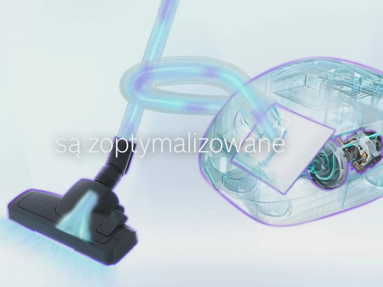 Przezroczysty odkurzacz bezworkowy Bosch z napisem 'są zoptymalizowane'.