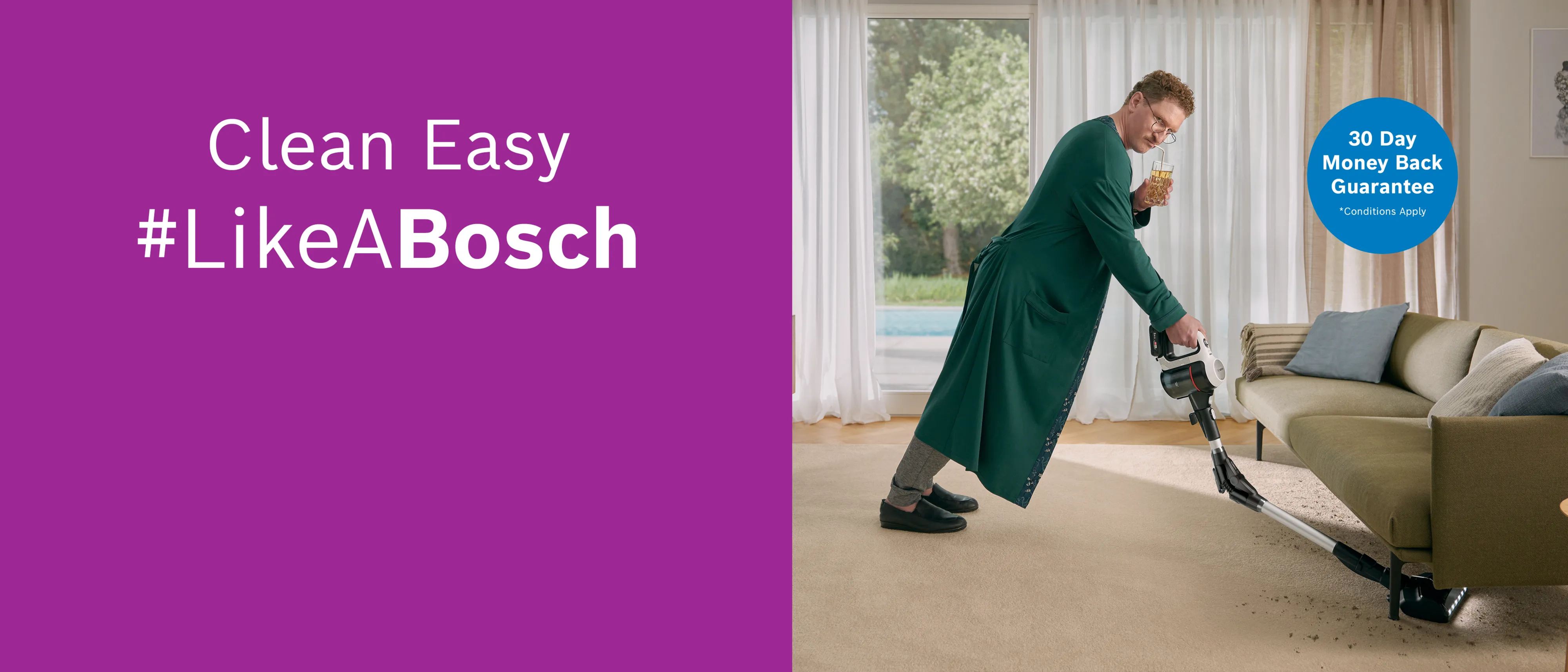 Person using a Bosch vacuum cleaner flex tube feature.