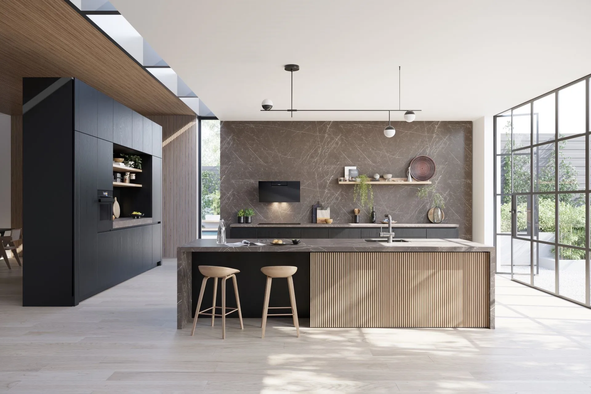 Light and open kitchen with multiple Siemens appliances