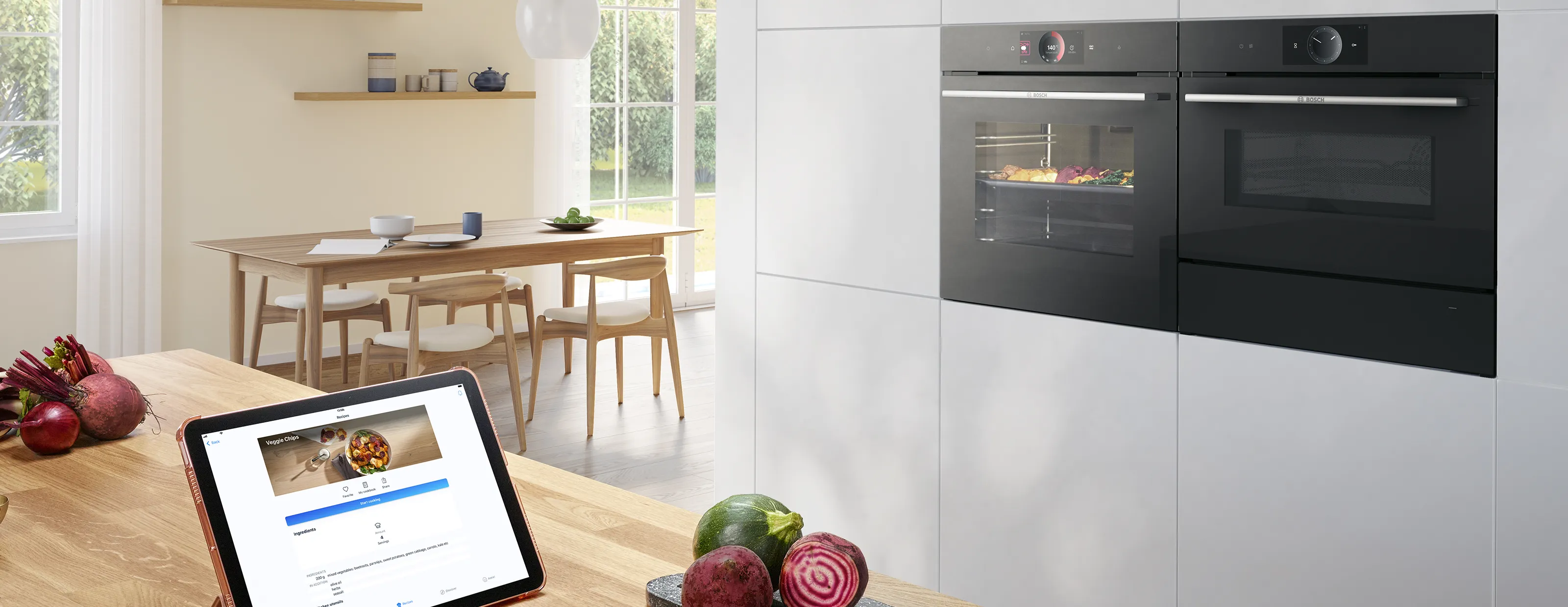 Light and open kitchen with multiple Bosch appliances