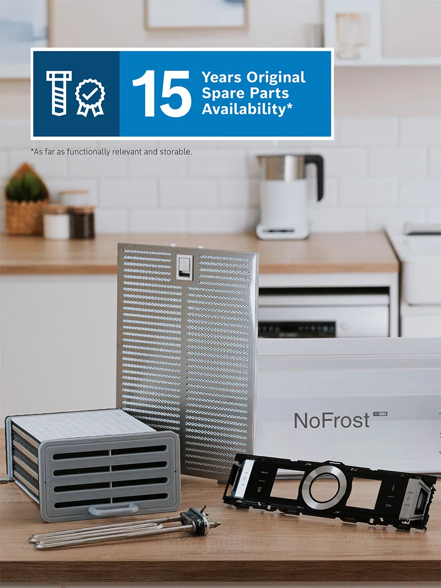 15 years spare part text with multiple spare parts sat on kitchen countertop