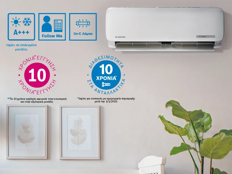 Σε ένα παιδικό δωμάτιο που κοιμάται ένα μωρό, έχει ένα άσπρο κλιματιστικό Bosch.