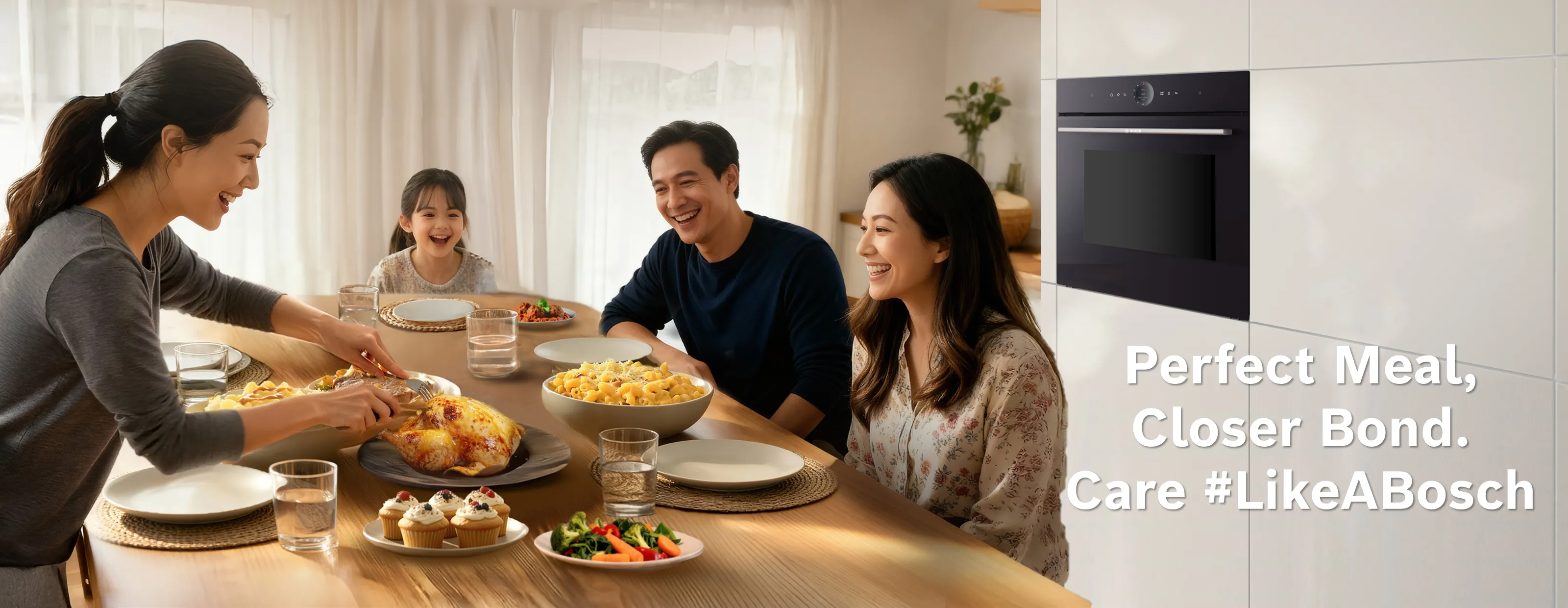 A family enjoying their dishes that done by Bosch ovens.