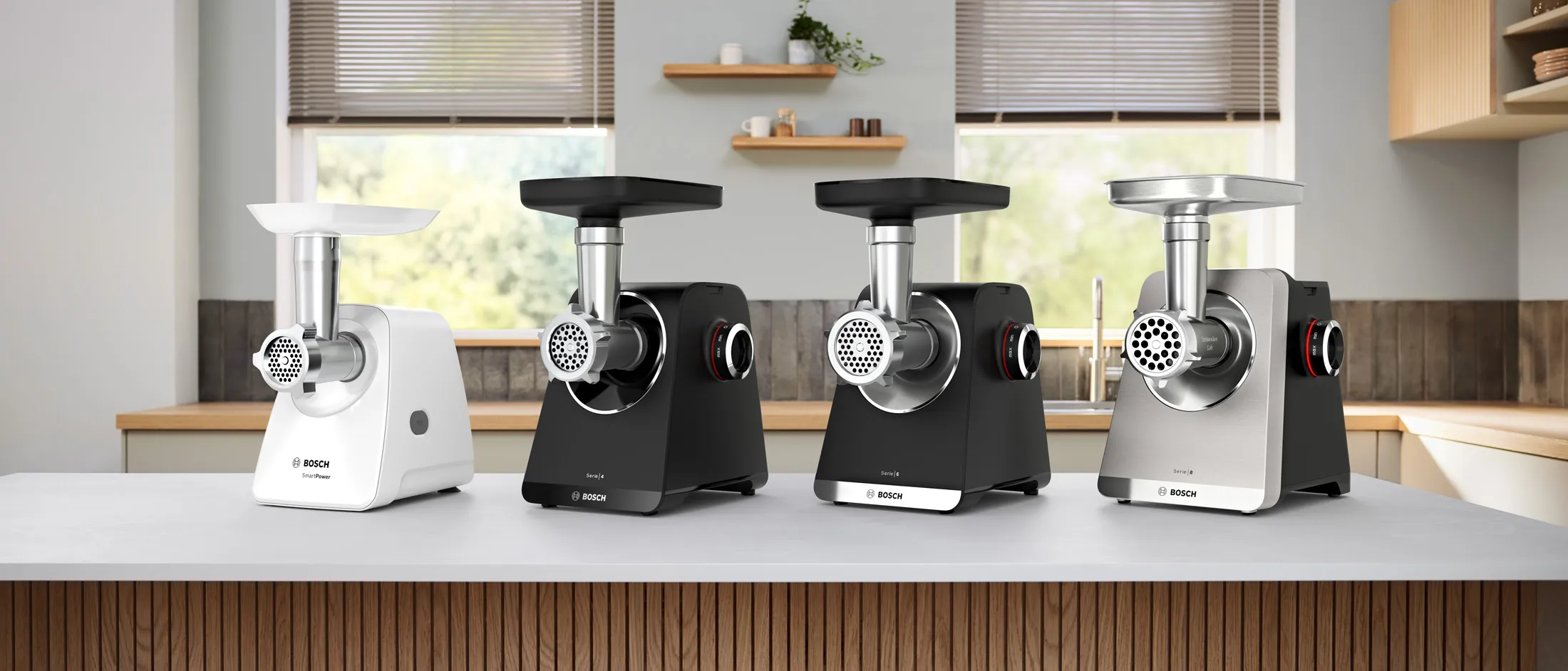 ProPower, MultiPower Серия 4 и Серия 6 и SmartPower машина за мелене на храни в различни цветове — сребро, черно и бяло.