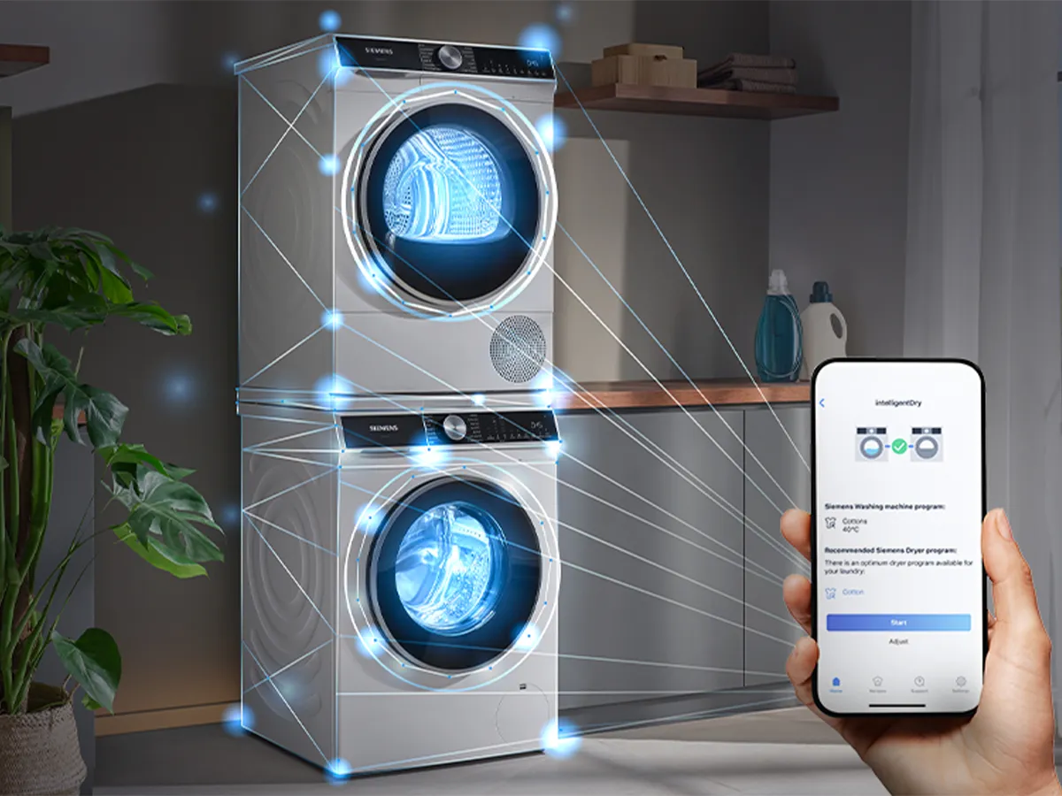 Person using app showing mapped lines for washing machine dimensions