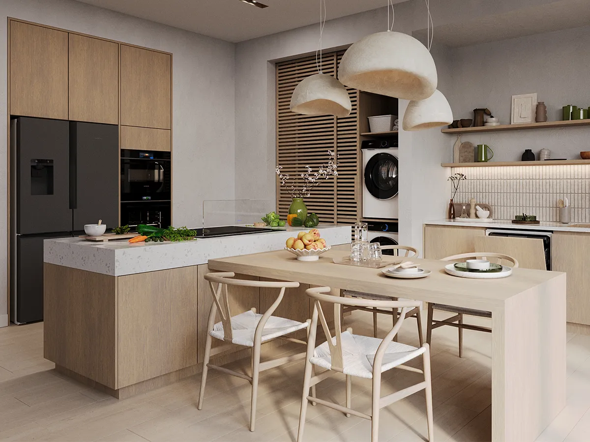 Neutral coloured kitchen with Siemens appliances