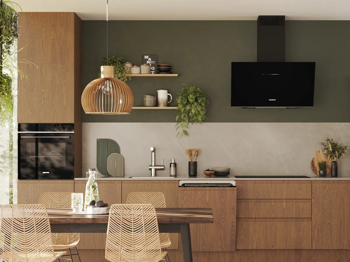 Modern warm kitchen with Siemens appliances