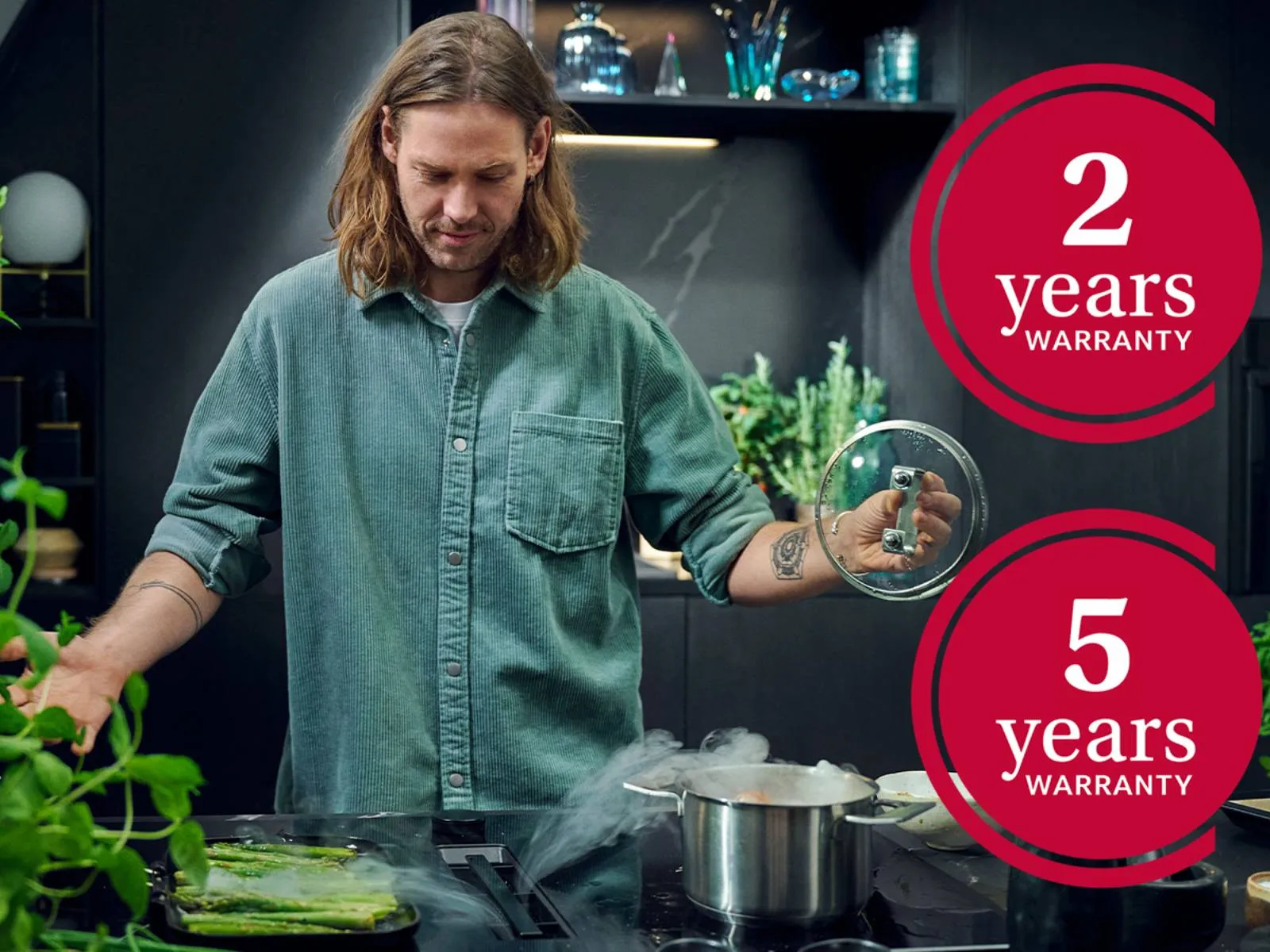 In a kitchen, a man and woman collaborate to prepare food, surrounded by various cooking tools and ingredients.
