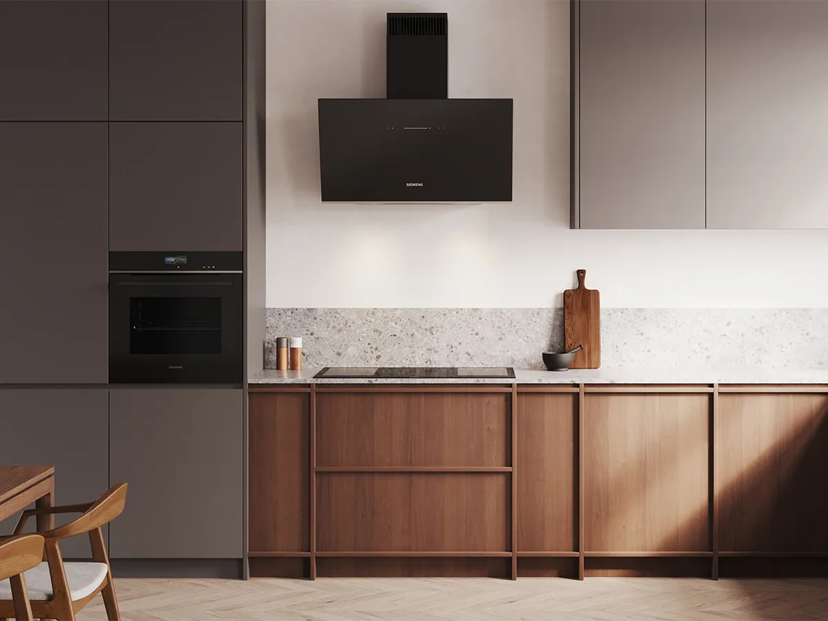 Modern kitchen with Siemens oven and hood