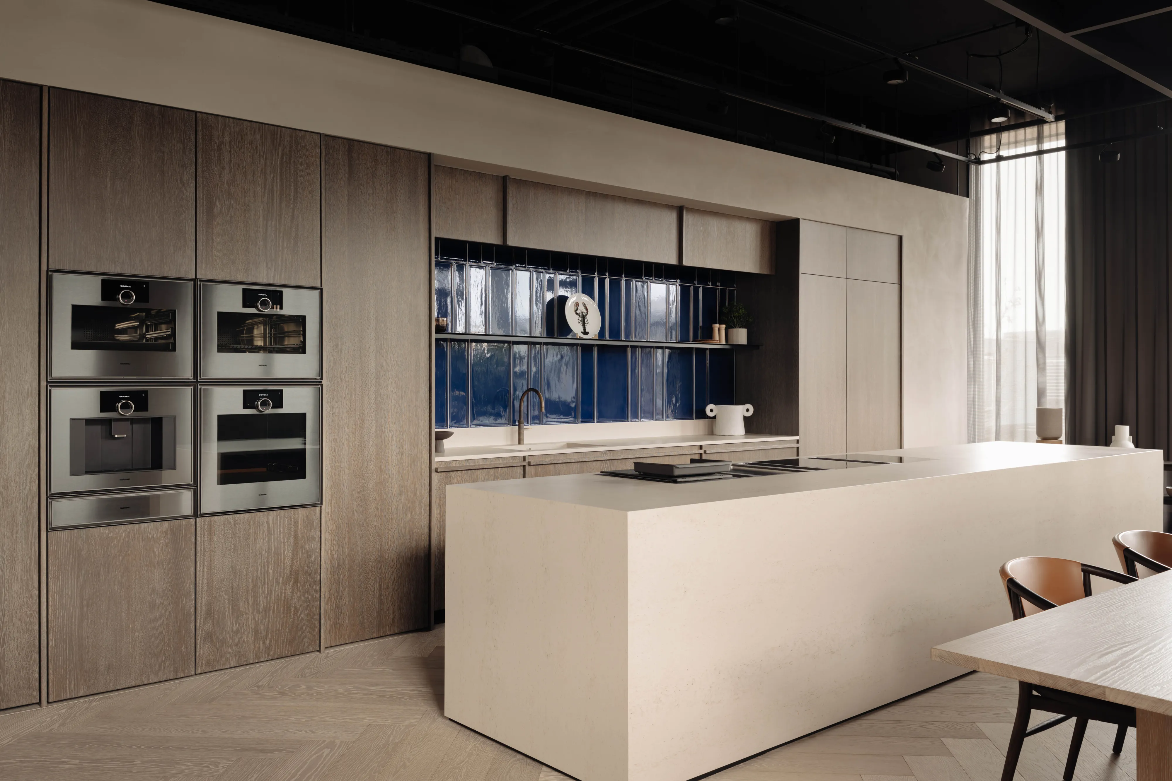 Uitzicht binnen een luxe Gaggenau showroom