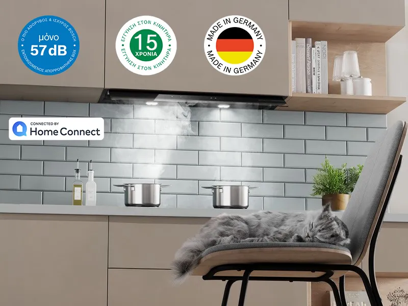 Σε λειτουργία απορροφητήρας, με μια γάτα μπροστά του να κοιμάται σε καρέκλα ανενόχλητη από θόρυβο 