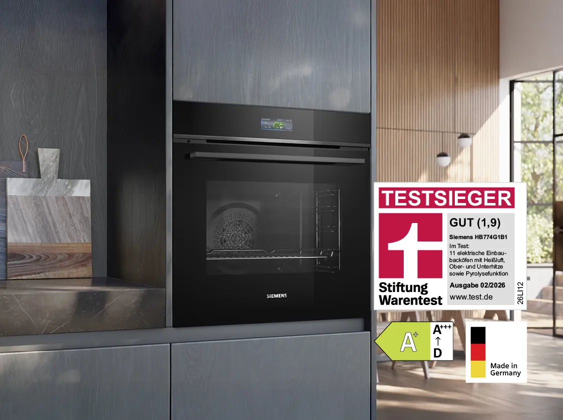 Siemens Testsieger Backofen HB774G1B1, ausgezeichnet von Stiftung Warentest, Energieeffizienzklasse A+ und Made in Germany