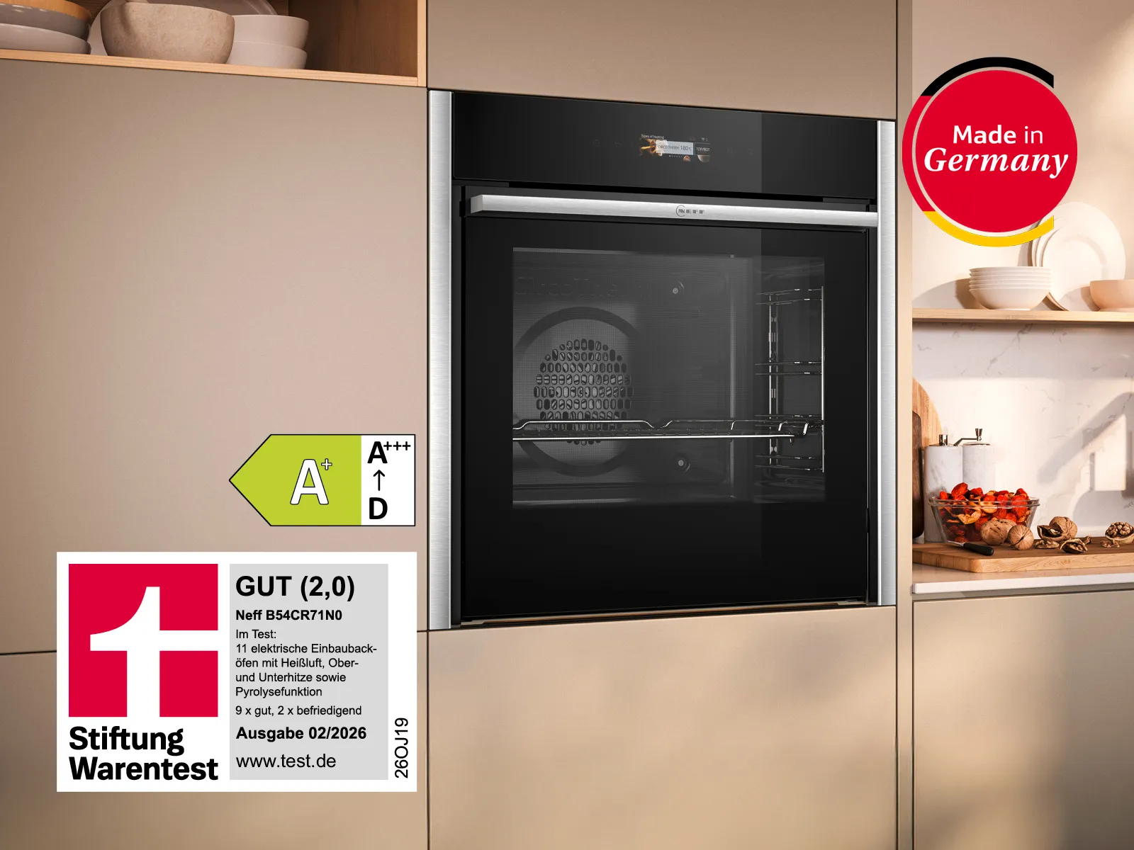 NEFF Slide & Hide® Backofen B54CR71N0 mit Stiftung Warentest Auszeichnung, Energieeffizienzklasse A+ und Made in Germany