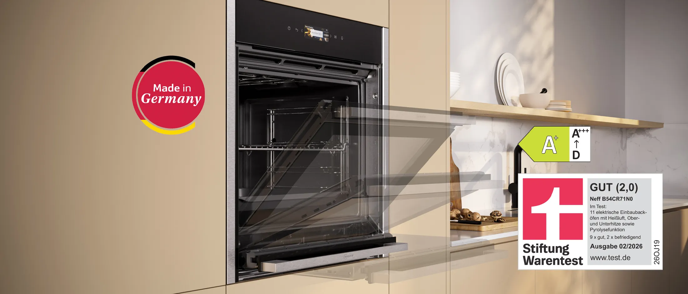 NEFF Einbaubackofen B54CR71N0: Ausgezeichnet von Stiftung Warentest mit GUT (2,0)