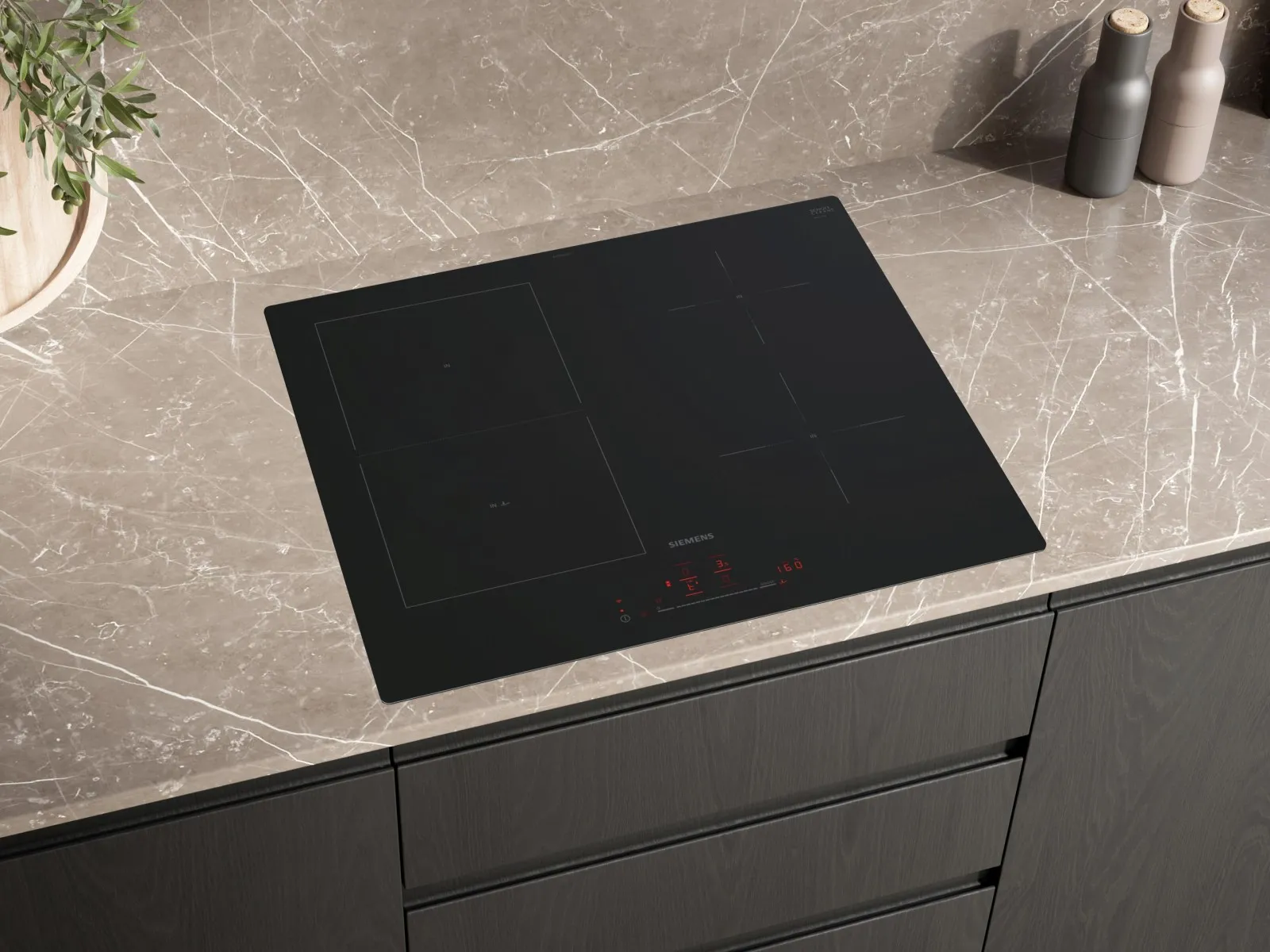 Placa de inducción en acabado cristal negro mate