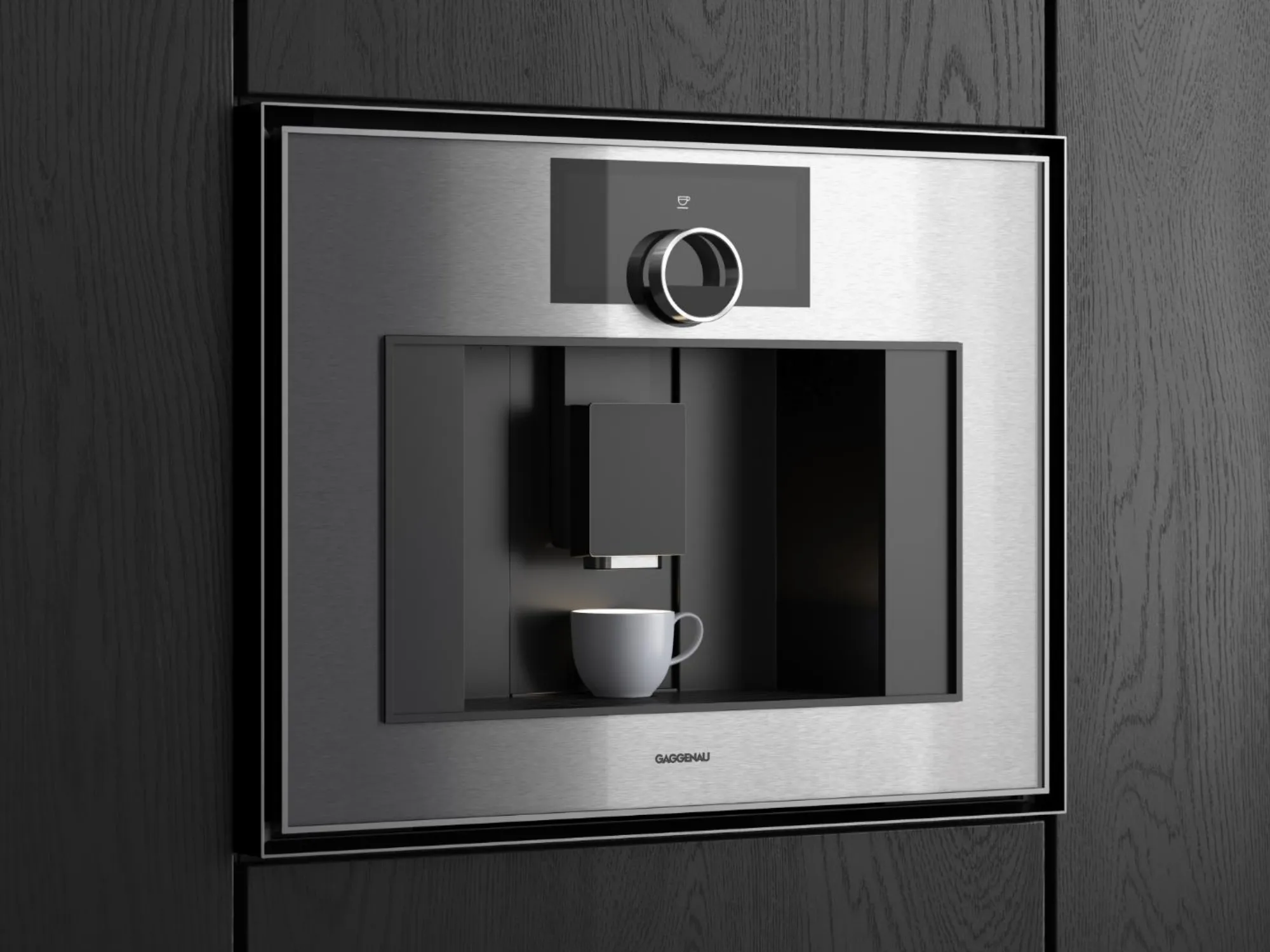 Close-up of a Gaggenau Expressive series fully automatic espresso machine
