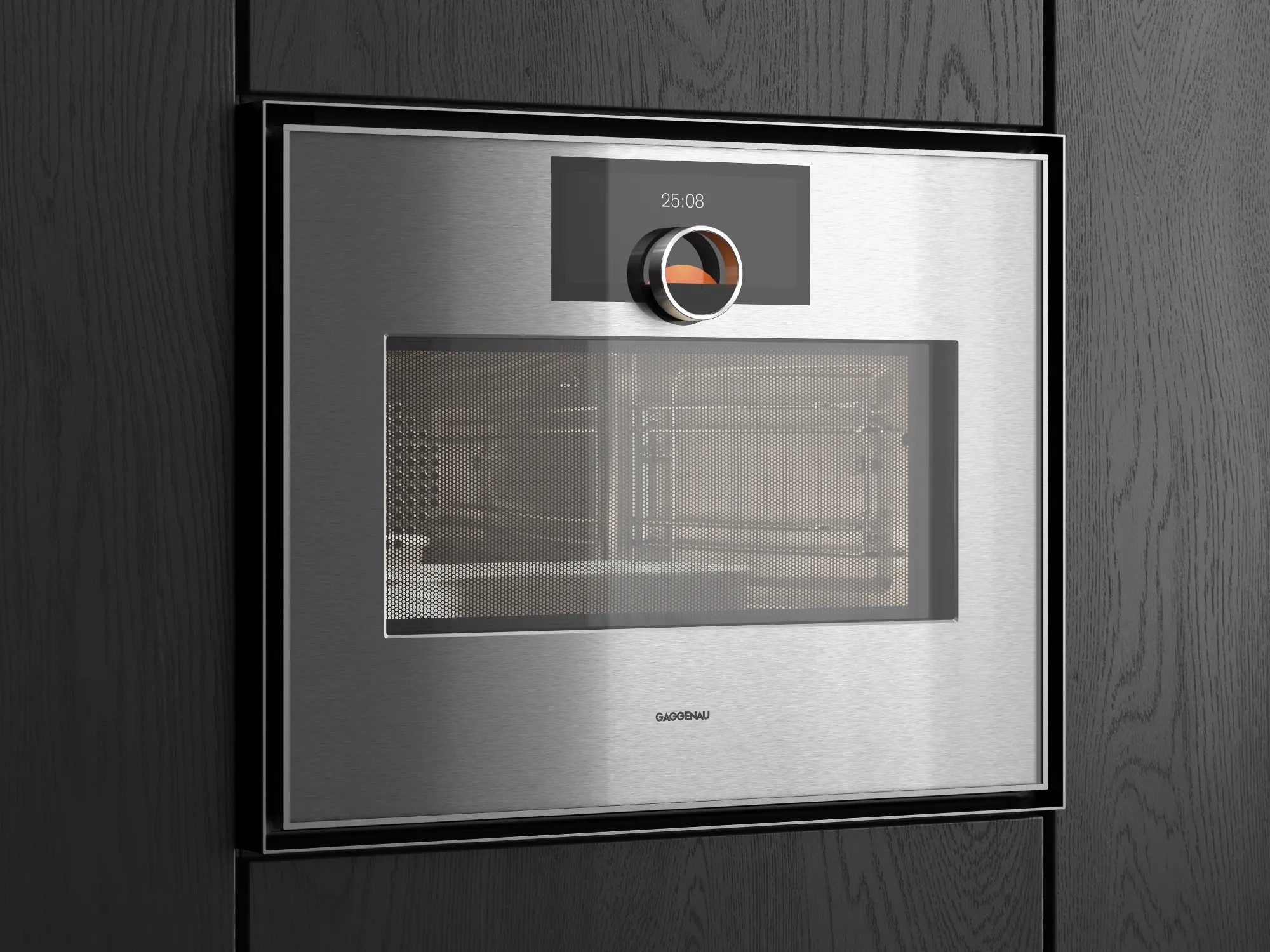 Gaggenau Expressive 系列蒸氣微波烤箱的特寫鏡頭