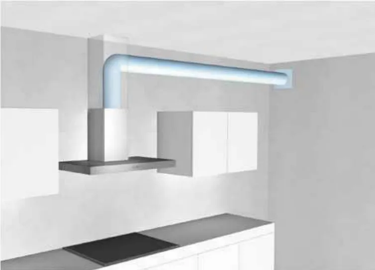 Optimale Abluftverrohrung mit geradem 150 mm Rohr – hohe Luftleistung und leiser Betrieb der Dunstabzugshaube.