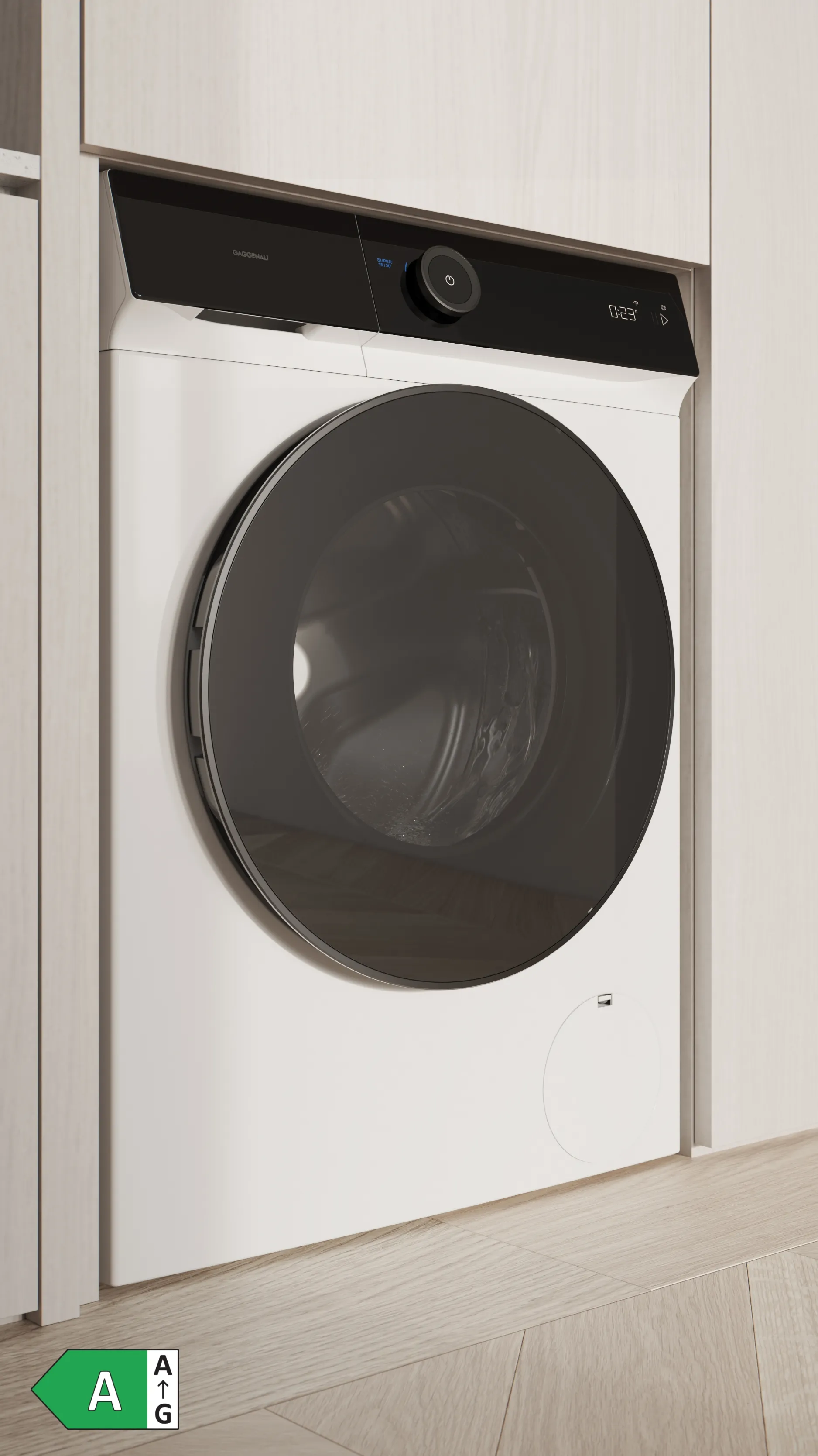 Gaggenau washing machine and heat pump dryer in a modern house