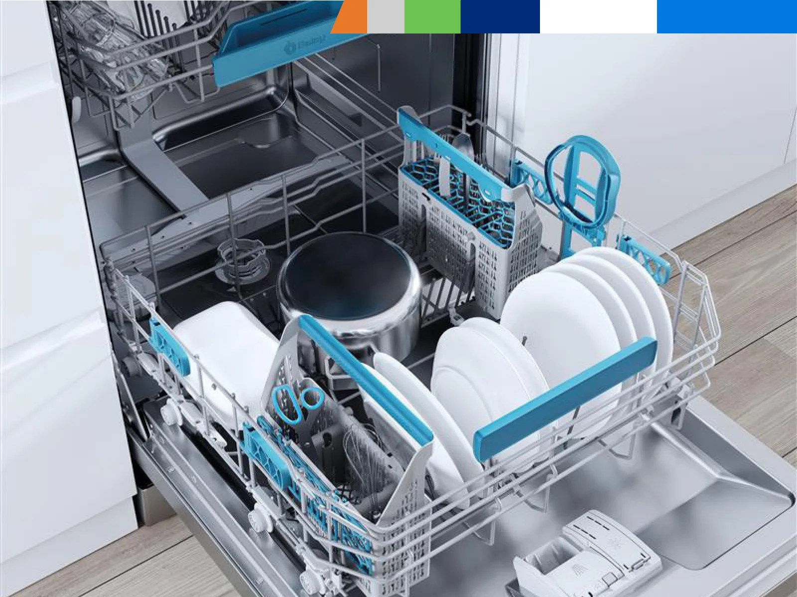 Lavavajillas Balay abierto con cestillo Dúo para cubiertos.