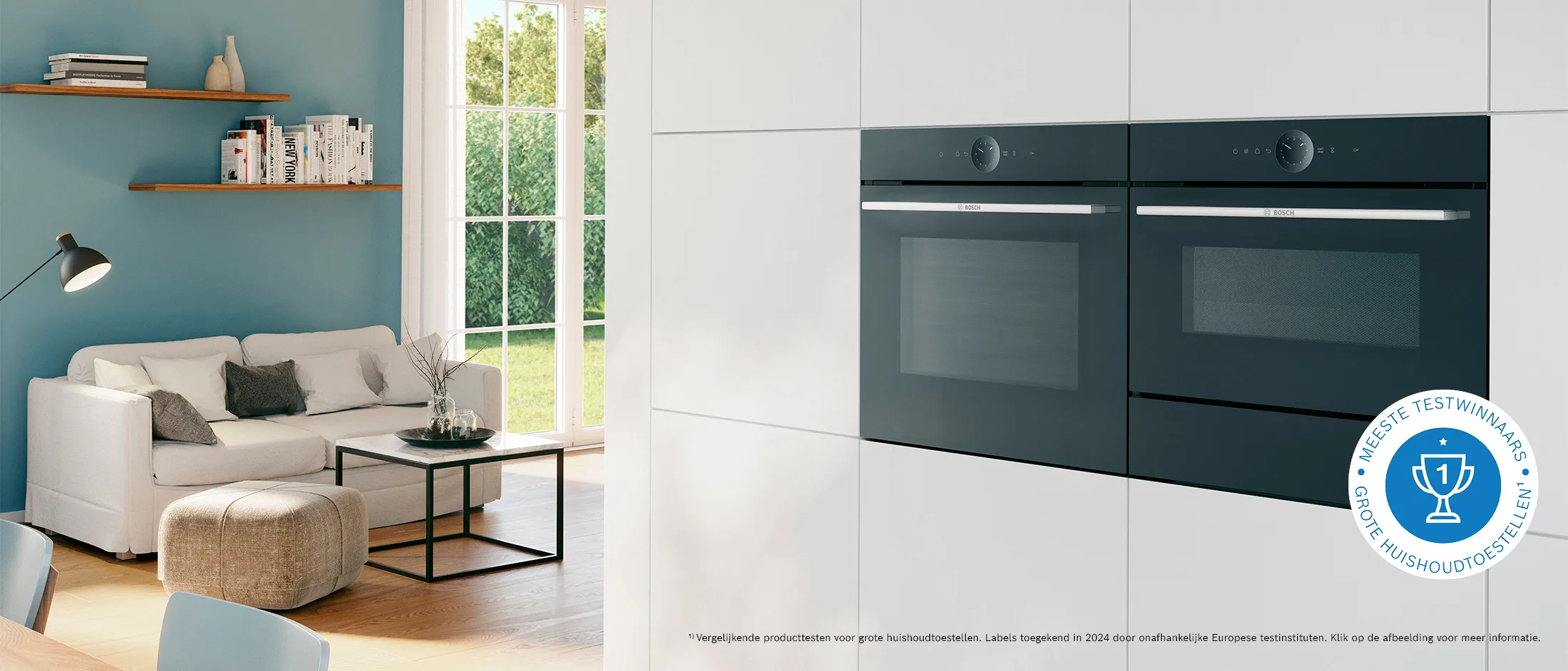 Een oven en magnetron in een moderne leefomgeving.