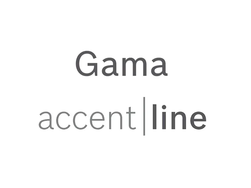 Imaginea prezintă textul „Gama accent line” într-un design tipografic minimalist.