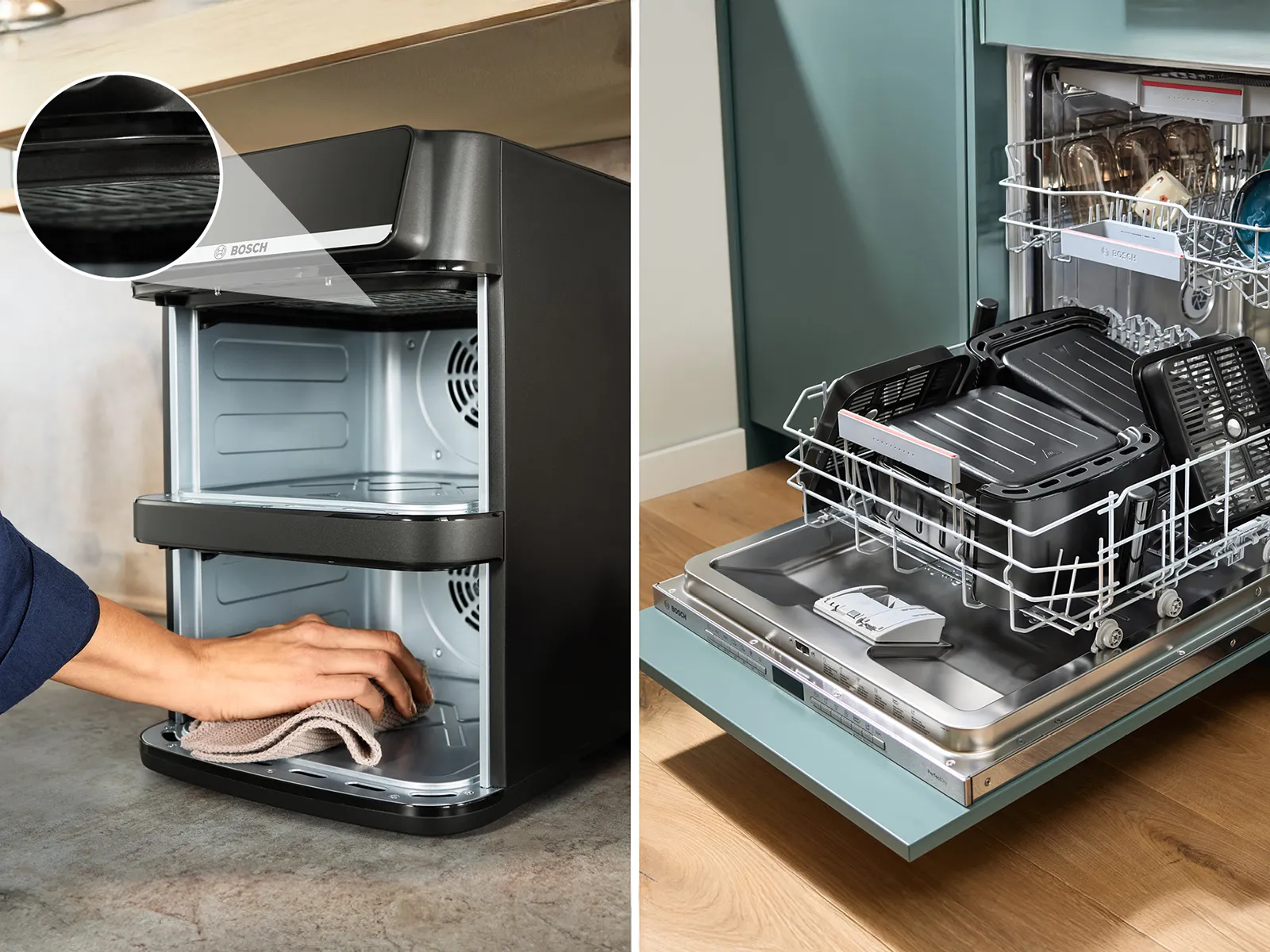 The Series Double Stack Drawer components are shown to be safe for cleaning and the dishwasher.