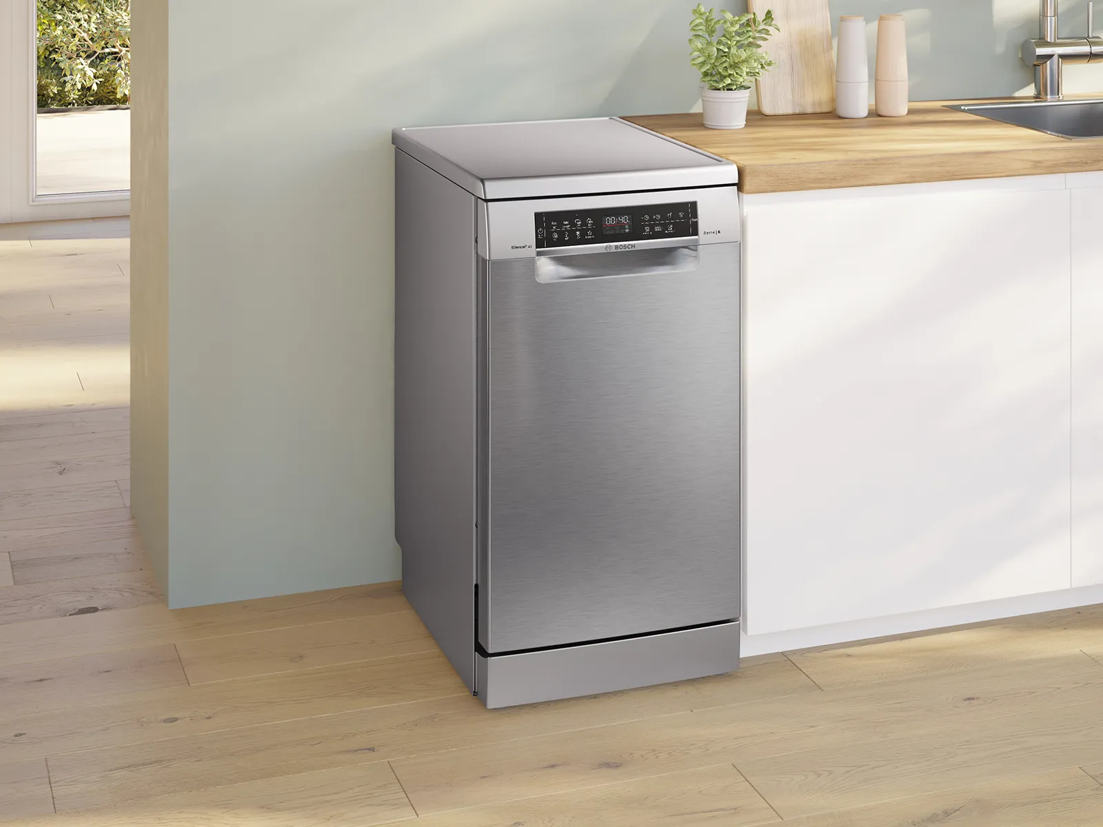 Bosch freistehender Geschirrspüler mit 45cm Breite.