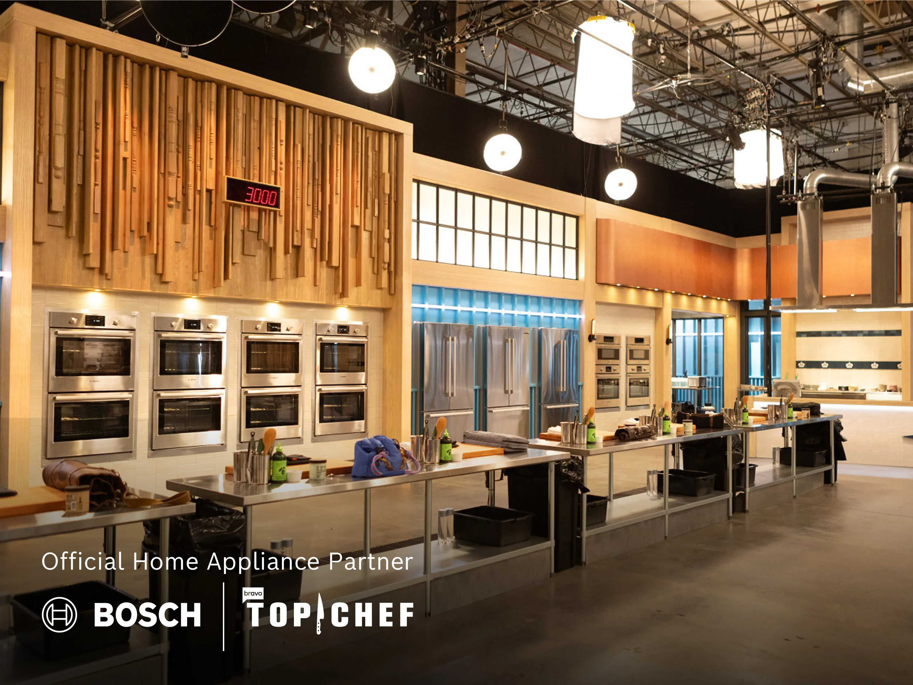 TopChef kitchen filled with Bosch stainless steel appliances