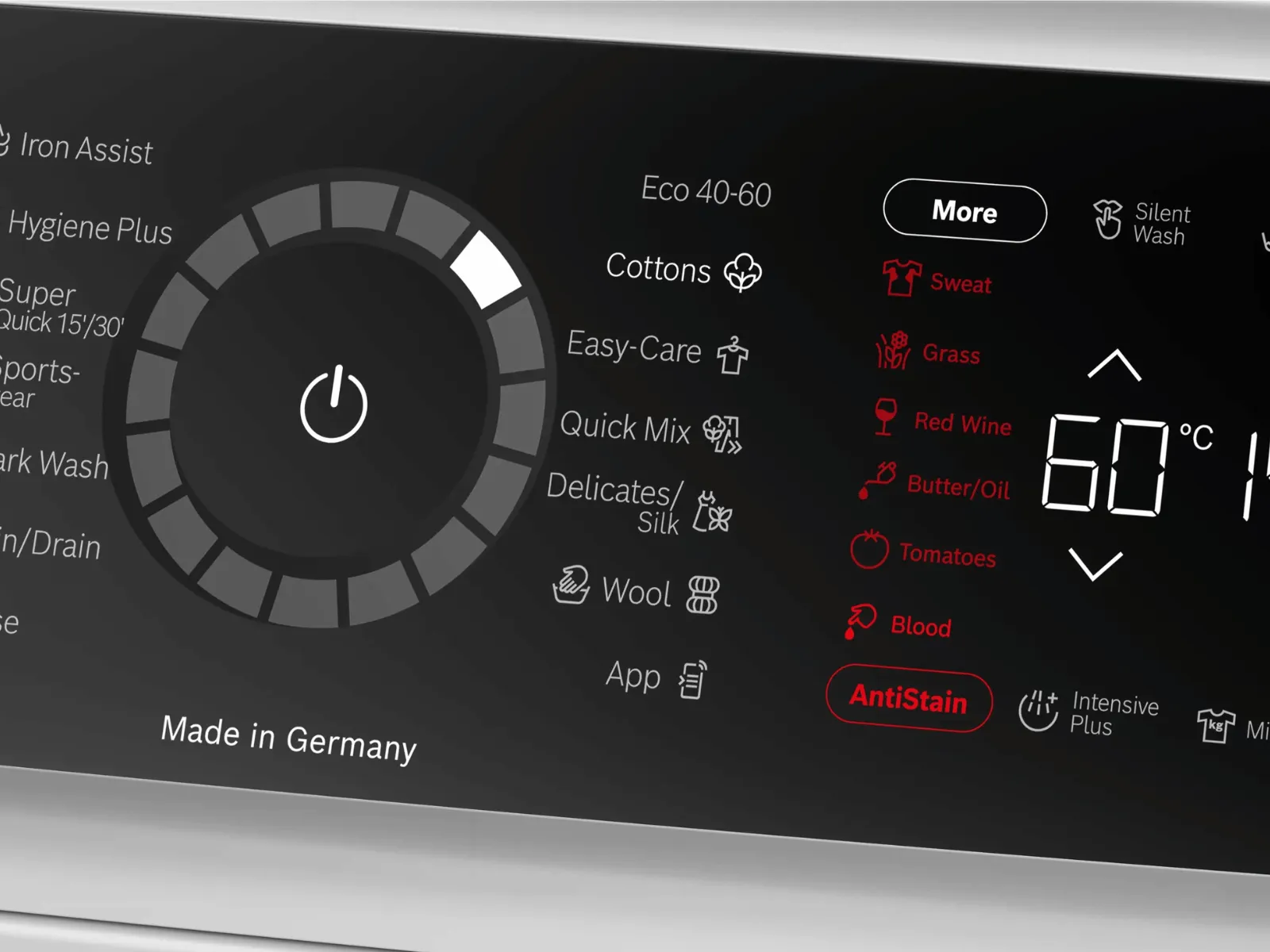 Upravljačka ploča Bosch perilice koja prikazuje program Quick Mixed AntiStain.