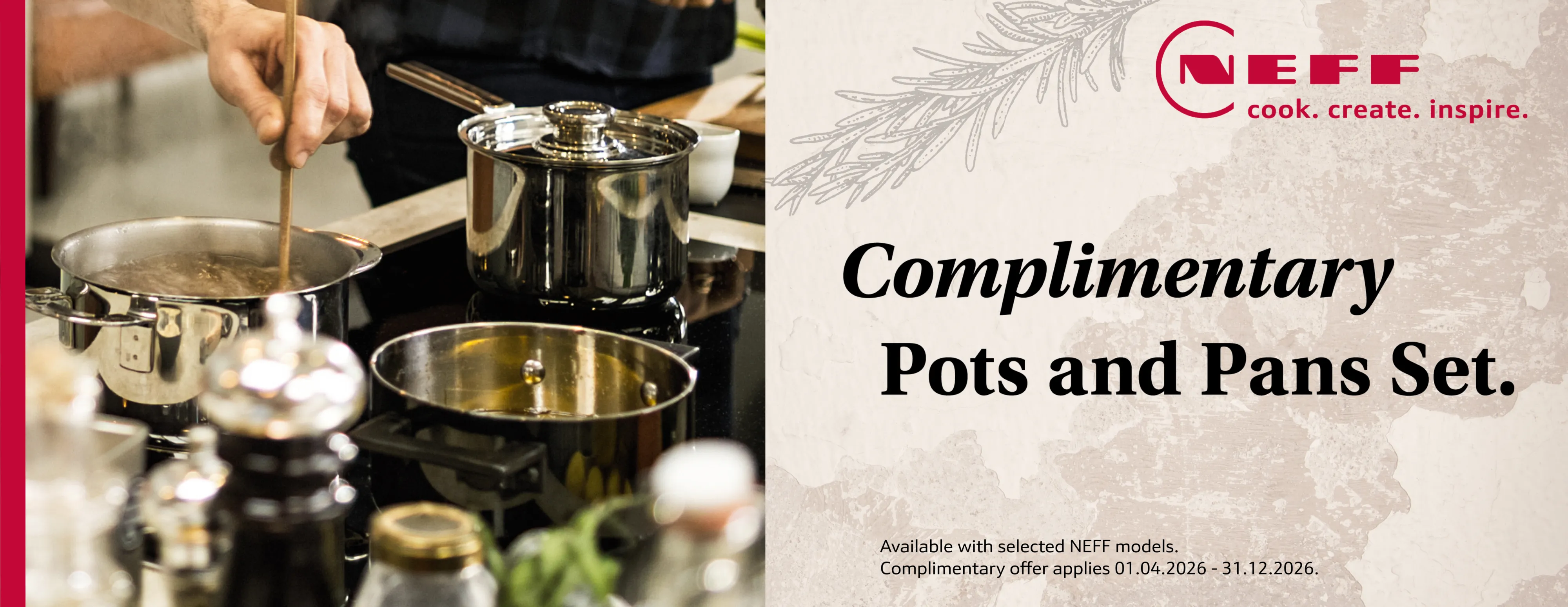 Three pots and pans together with promotion dates