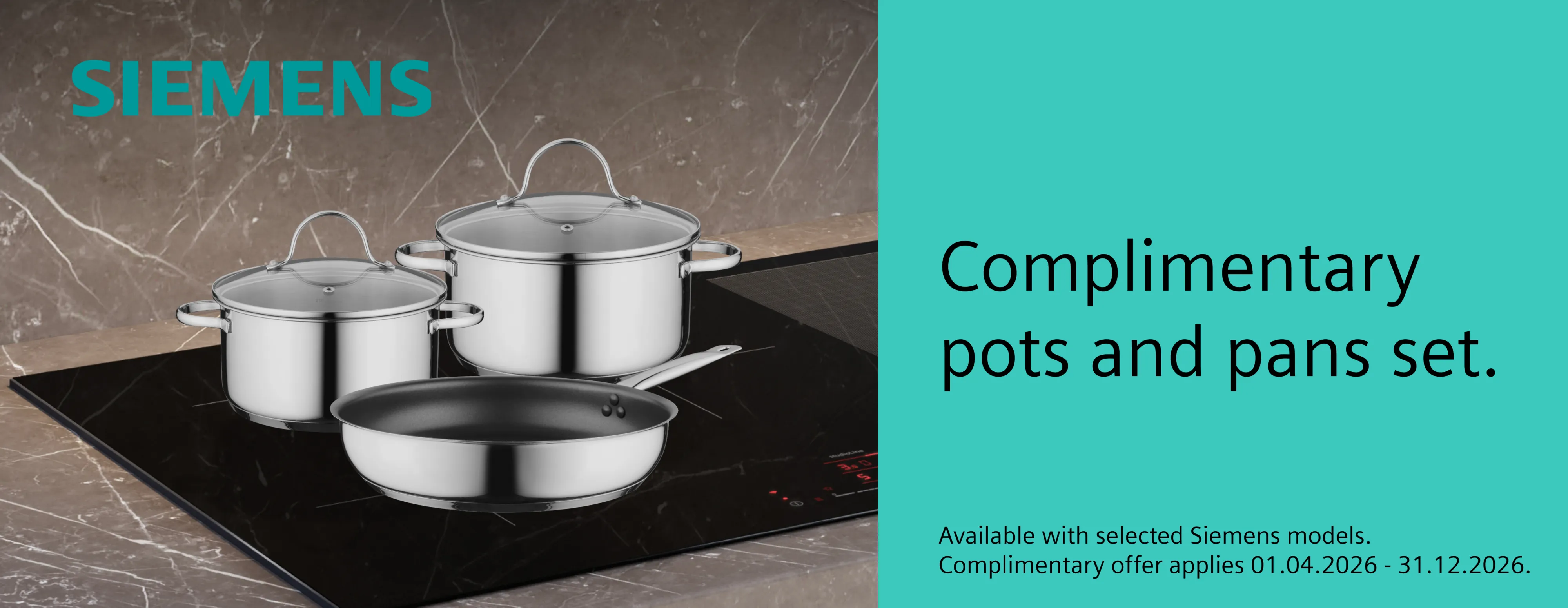 Three pots and pans together with promotion dates