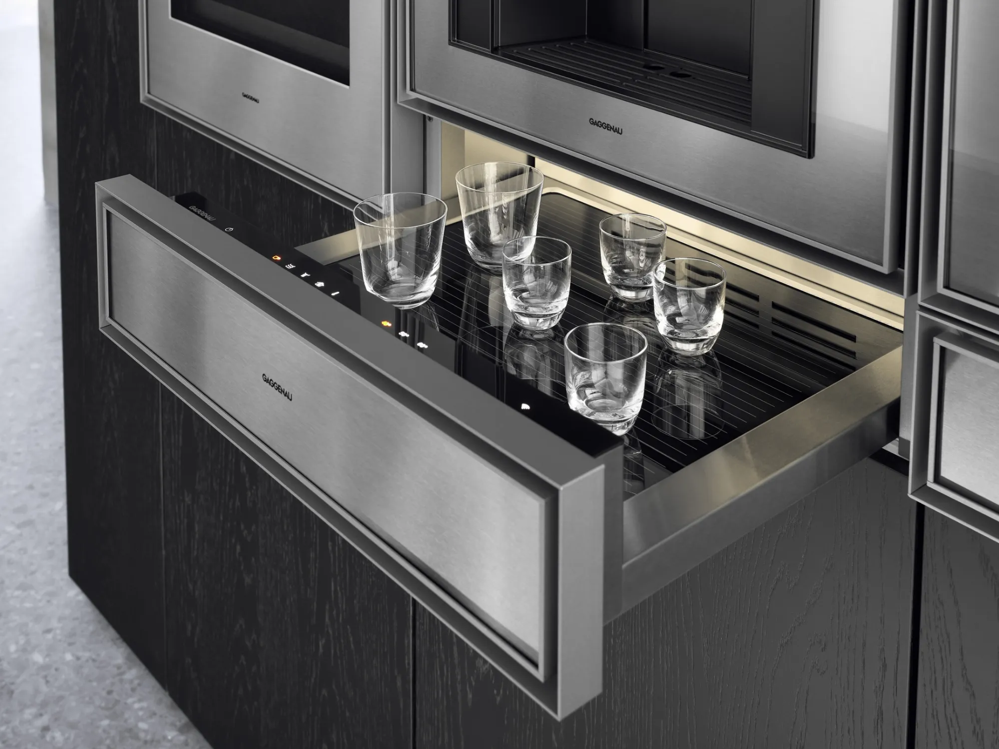 Close-up image of the Gaggenau Expressive series culinary warming drawer