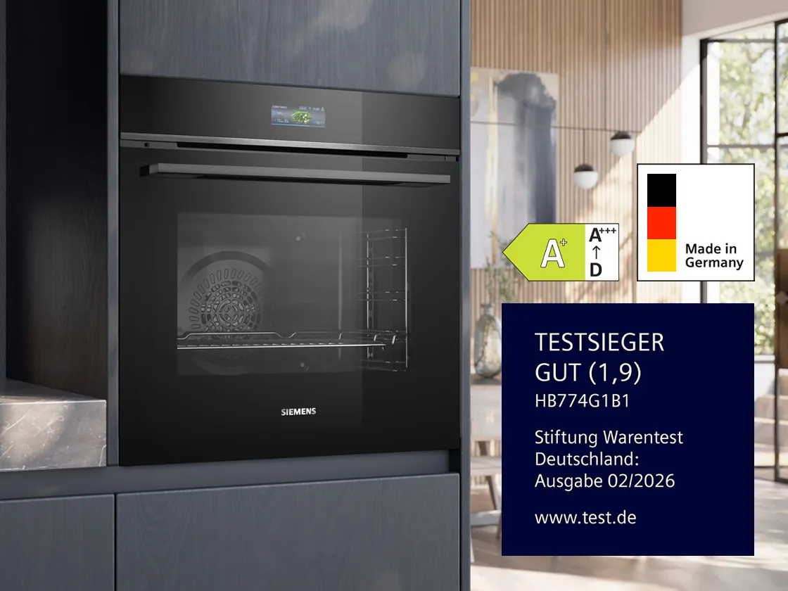 Siemens Testsieger Backofen HB774G1B1, ausgezeichnet von Stiftung Warentest, Energieeffizienzklasse A+ und Made in Germany