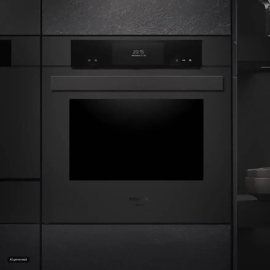 Questa cucina moderna è dotata di una serie di elettrodomestici, tra i quali un forno e una macchina da caffè.