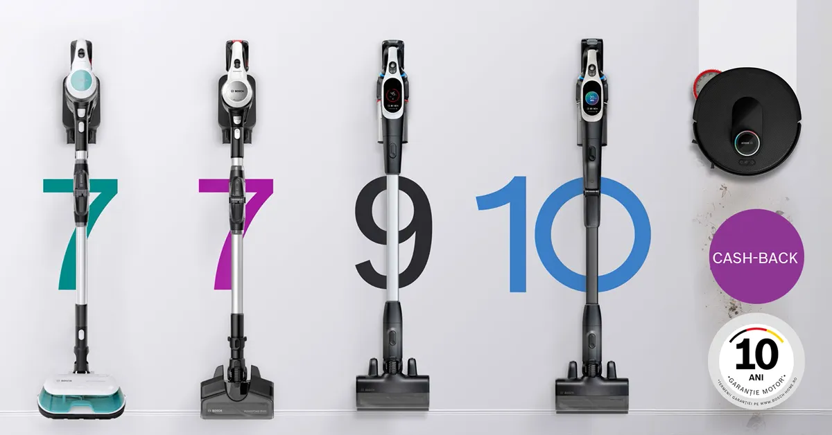 Gamă de aspiratoare Unlimited 7, 9 și 10 și aspirator robot Spotless alături de sigle Cash-back și 10 ani garanție motor