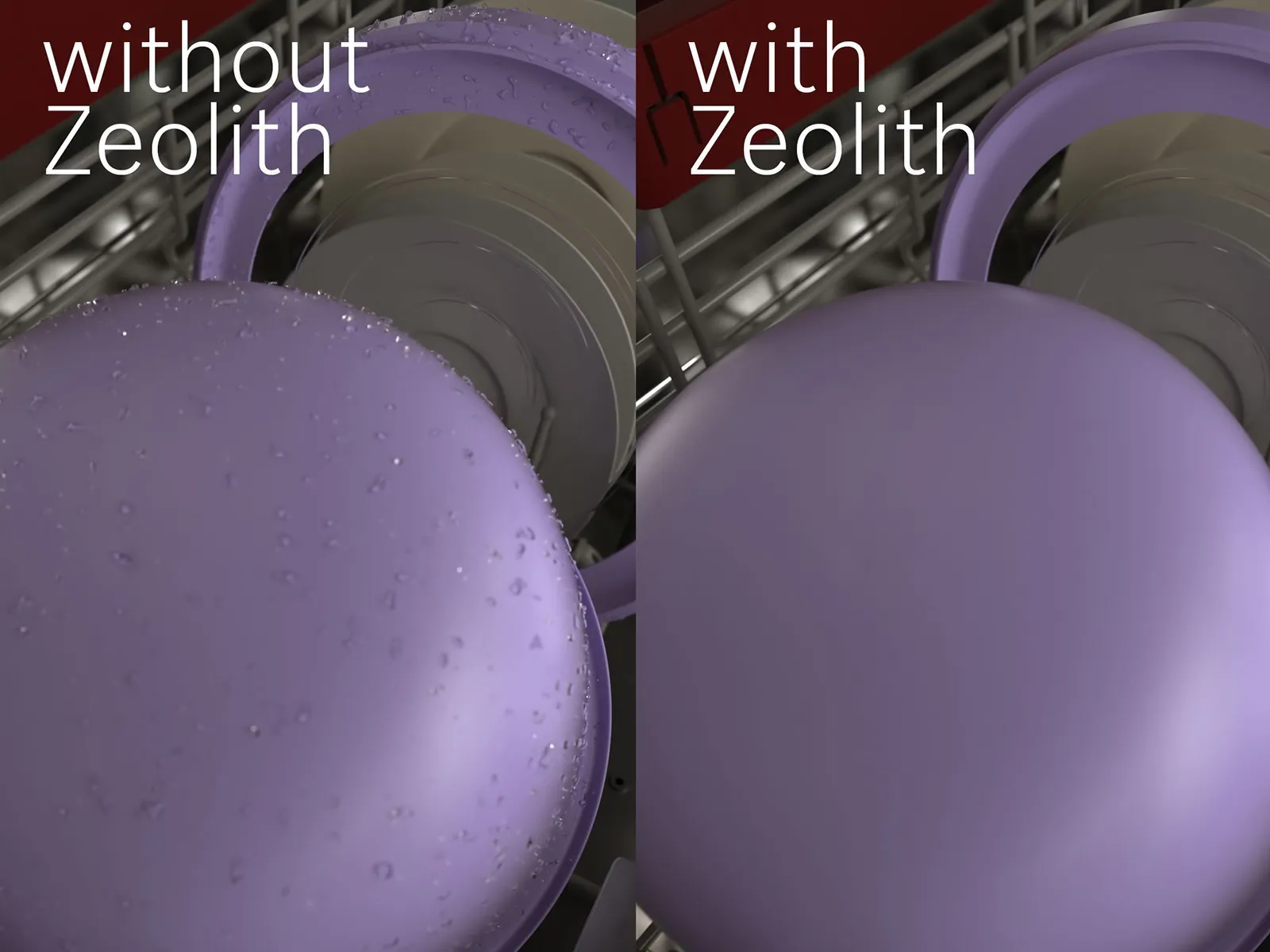 Plastgenstande i opvaskemaskinen – våde genstande uden zeolit – tørre genstande med zeolit