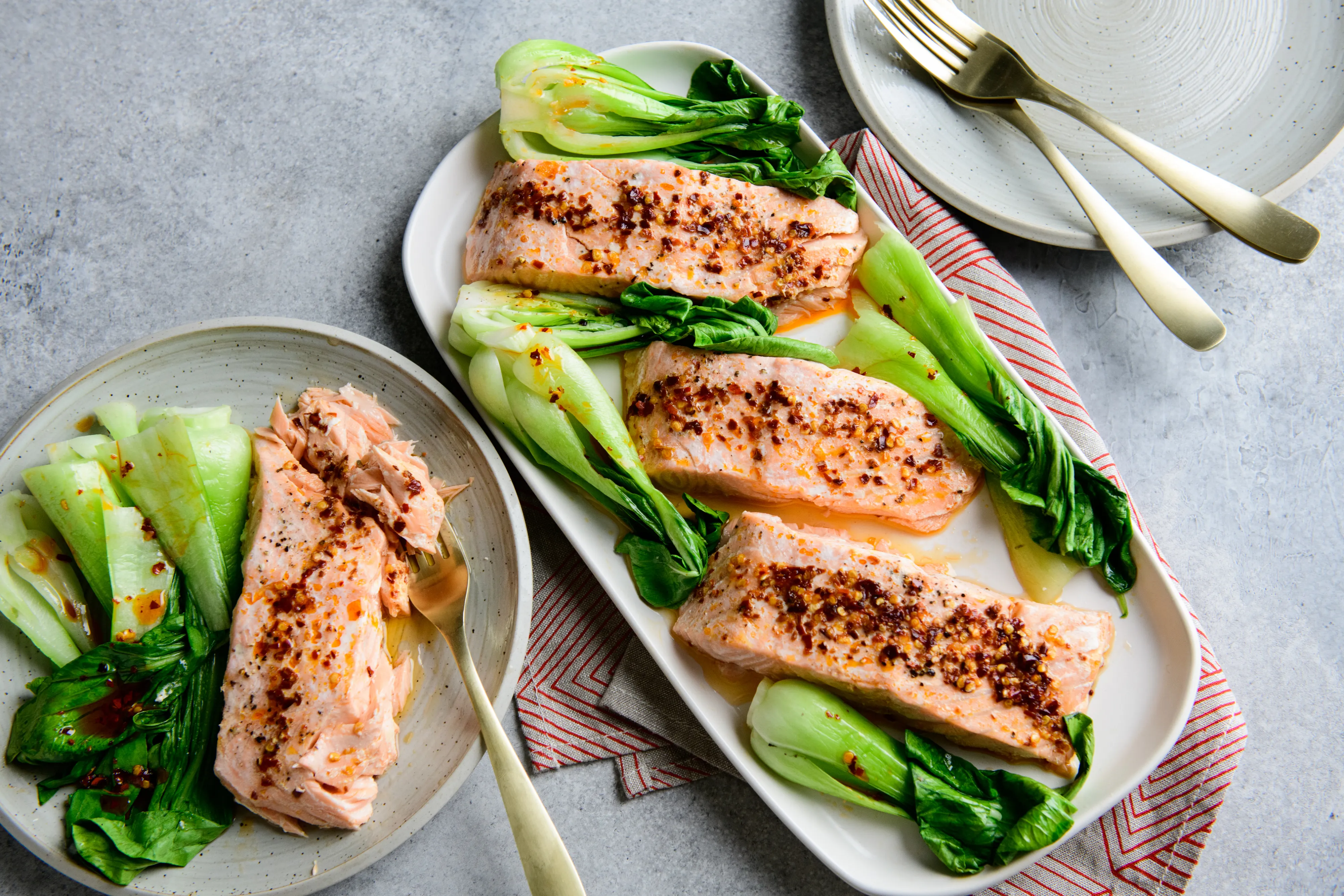 Chili Crunch Salmon with Bok Choy