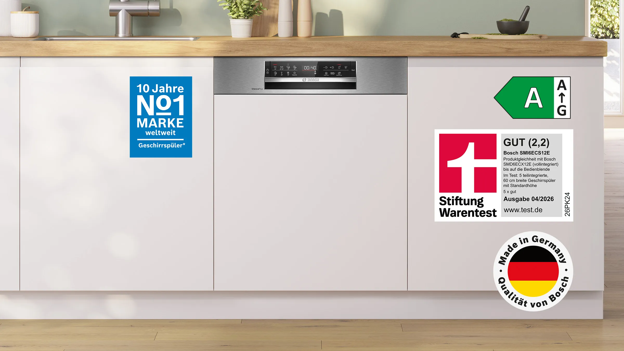 Der Serie 6 teilintegrierte Geschirrspüler SMI6ECS12E von Bosch glänzt mit Gesamtnote GUT (2,2).