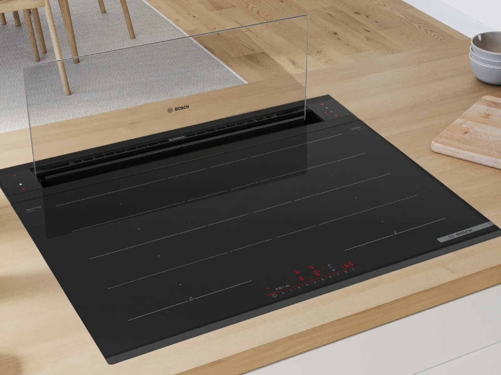  Modern kitchen featuring the Bosch accent|line PXY895DV1E Flexinduction hob.